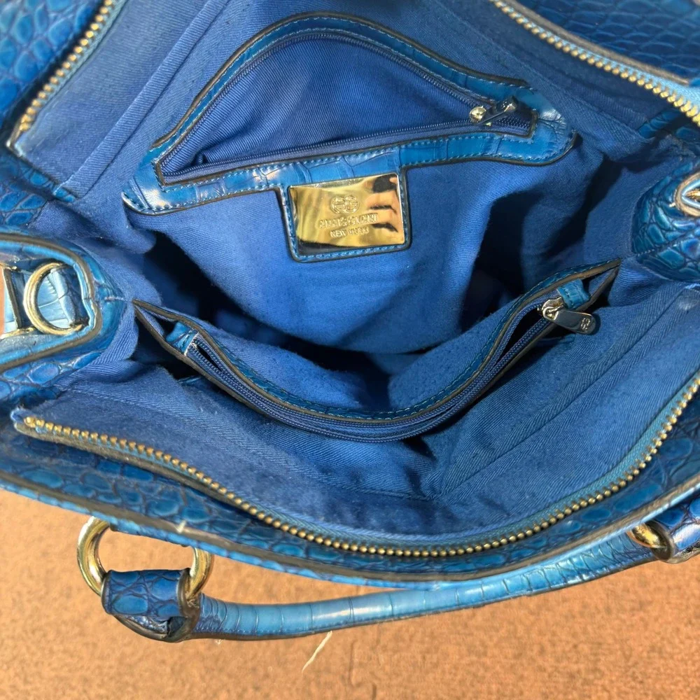 Anais Gvani New York Blue Croc Embossed Satchel Handbag Gold Hardware rare cool